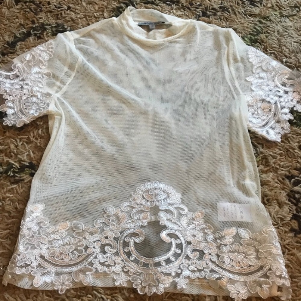 Lace mesh embroidery crop top size small